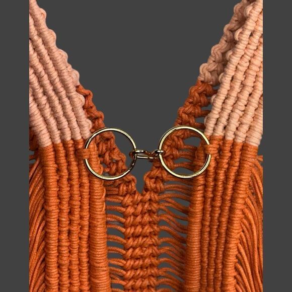 Oropendola FP Macrame Women’s Top Fringe Sleeveless V Neck Statement Piece Small - Picture 5 of 6